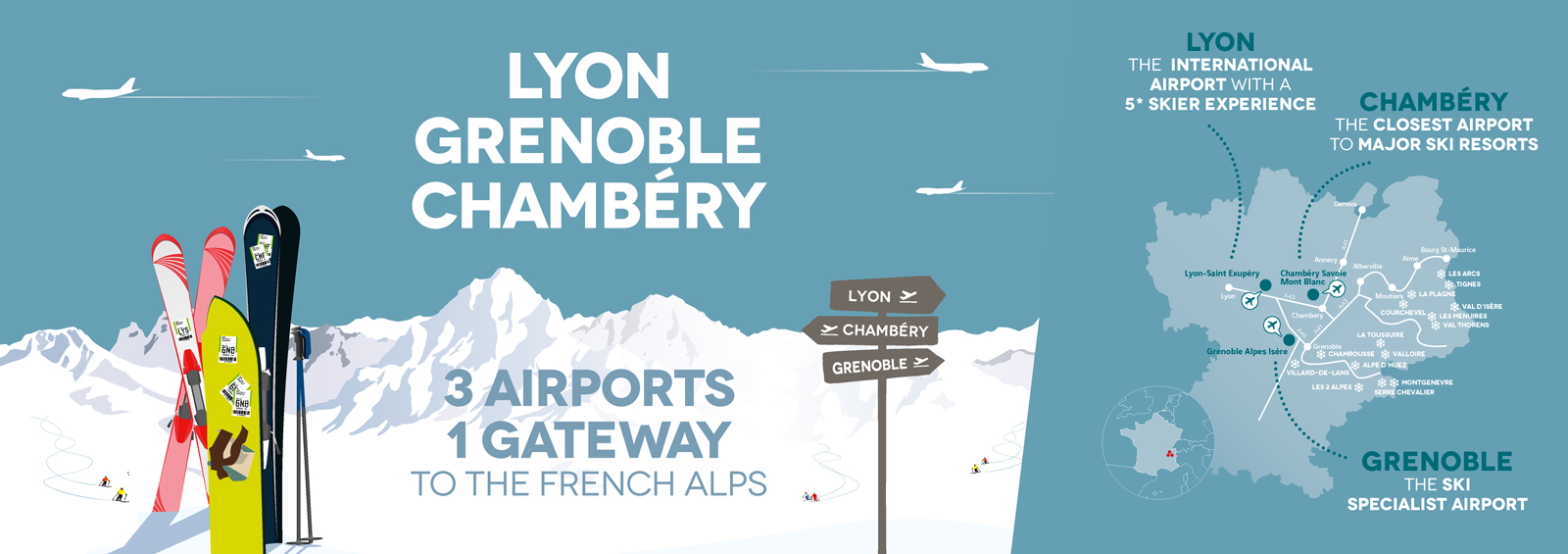 Chambéry, Grenoble and Lyon aiports - Book now your next flight and shuttle to the French Alps Ski Resorts